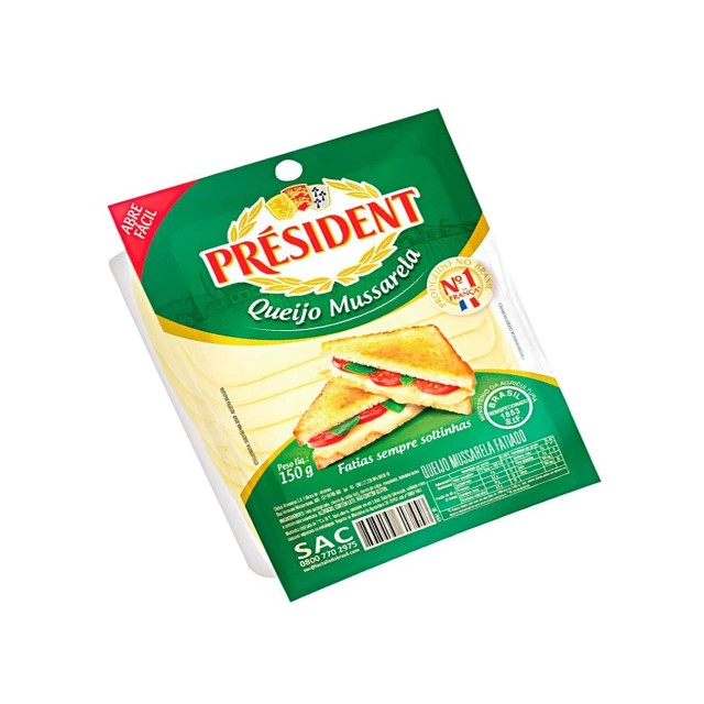 QUEIJO MUSSARELA FATIADO PRESIDENT 150G CAIXA 28UND