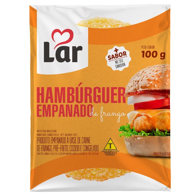 HAMBURGUER EMPANADO DE FRANGO LAR CAIXA 30X100G