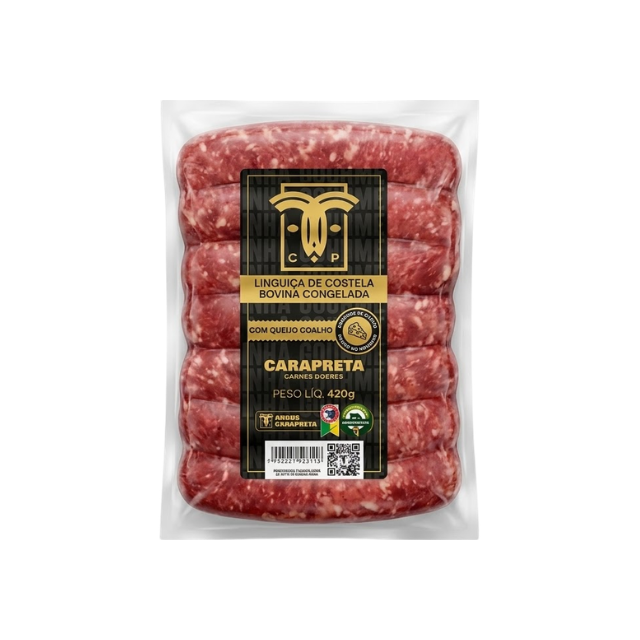 LINGUIÇA DE COSTELA ANGUS COM QUEIJO COALHO CARA PRETA CAIXA 18X420G