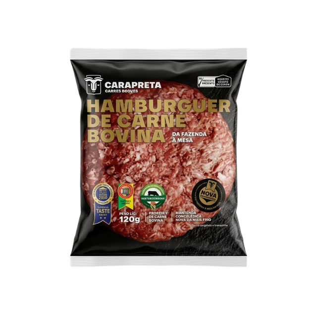 HAMBURGUER BOVINO FLOWPAK CARAPRETA CAIXA 30X120G