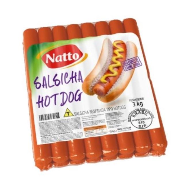SALSICHA CONGELADA NATTO PACOTE 3KG CAIXA 6UND