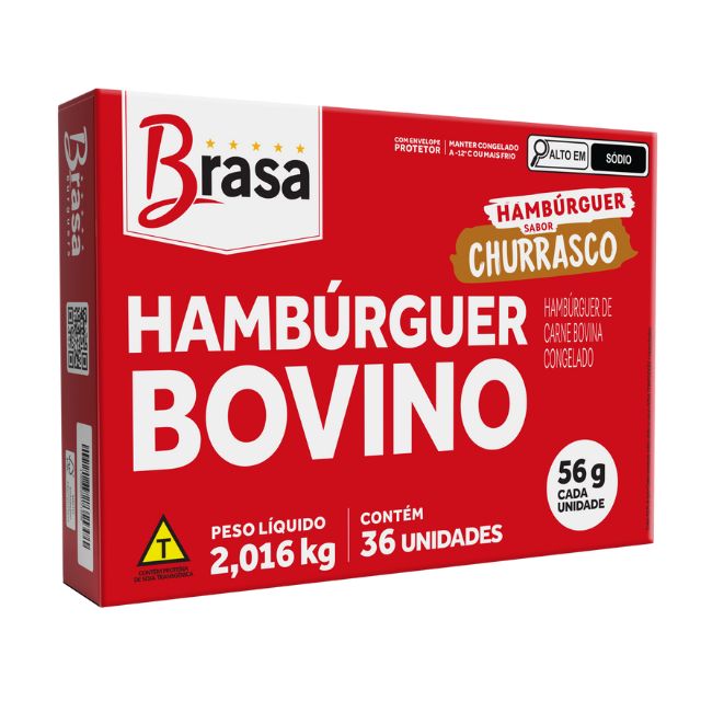 HAMBÚRGUER BOVINO CHURRASCO BRASA BURGUER  CAIXA 36X56G