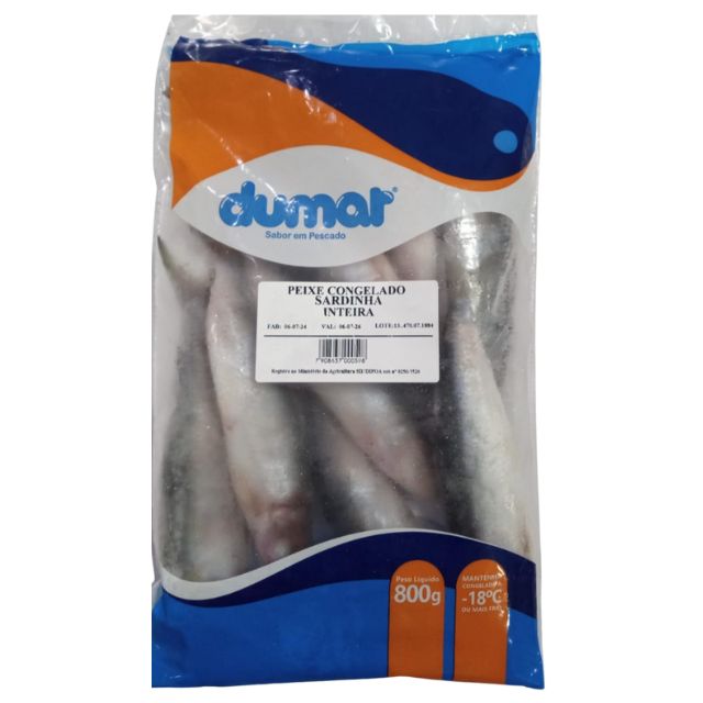 SARDINHA INTEIRA 14A16PEÇAS DUMAR PACOTE800G CAIXA 12KG