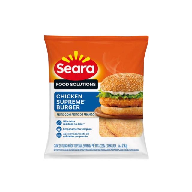 CHICKEN SUPREME BURGUER SEARA 2KG CAIXA COM 3 UNIDADES