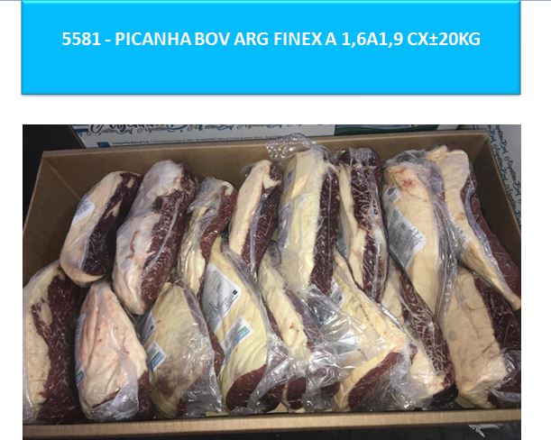 PICANHA BOVINA ARGENTINA TIPO A FINEXCOR CAIXA ±20KG PEÇAS 1,6KG A 1,9KG